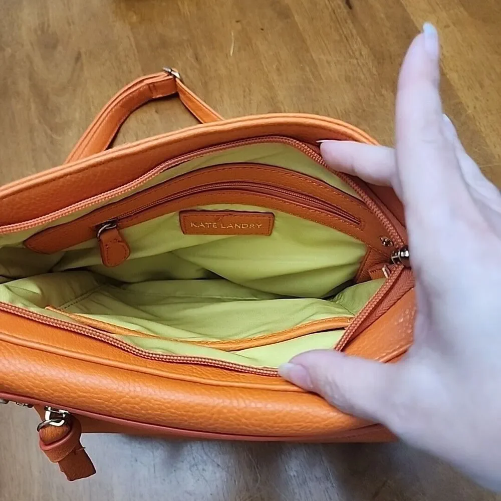 Kate Landry Handbag Purse Padded Tablet Pocket Orange Leather Bag‎